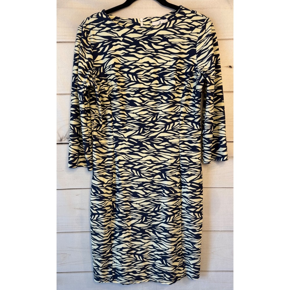 Jude Connally Navy Cream Abstract Print Jude Cloth Sheath Dress Size M 125